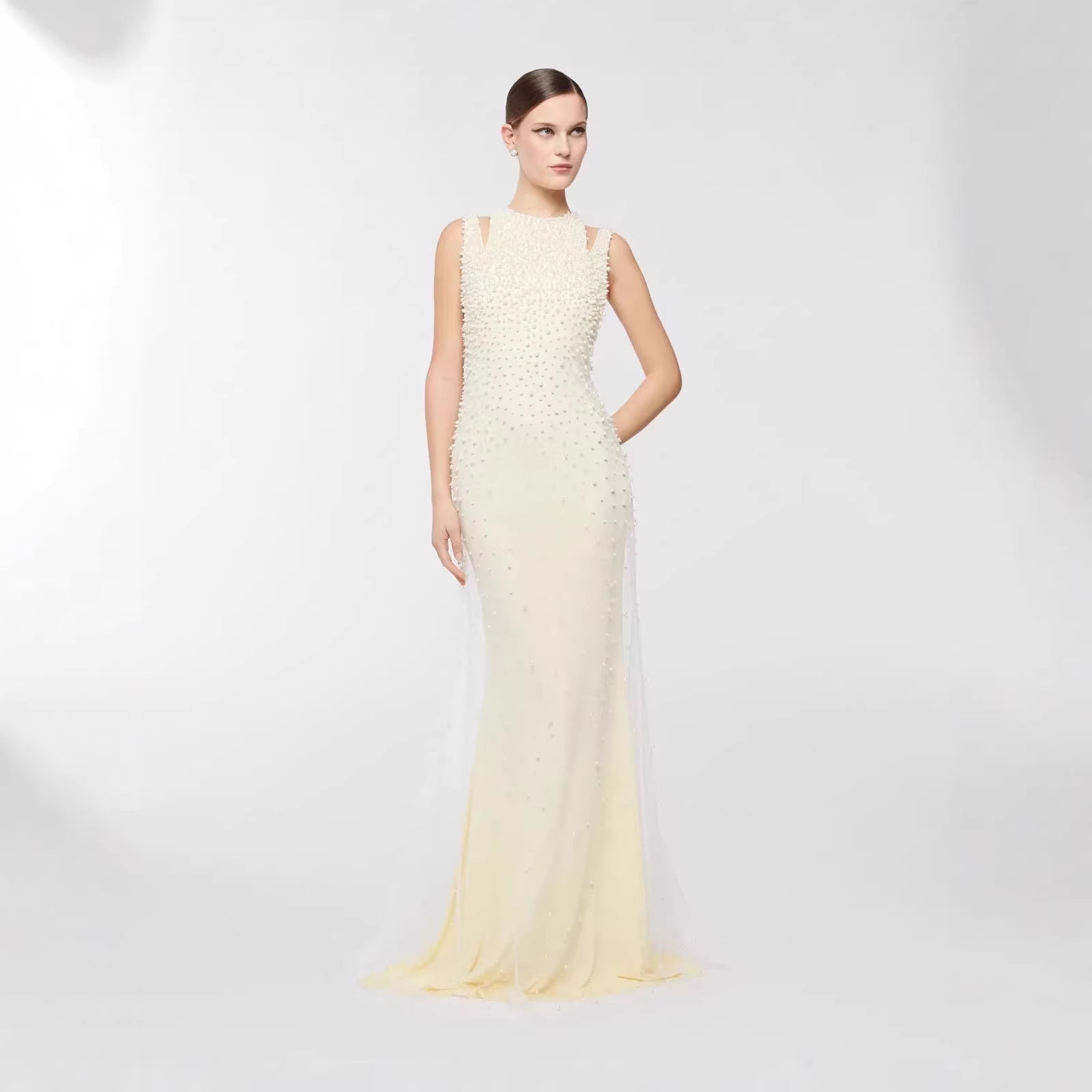 Pearl Tassel off the Shoulder Fishtail Dress Heavy Industry Beads Slim Slimming Dinner Dress for Women Sight
