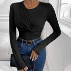Mono negro de cuello redondo torcido para mujer
