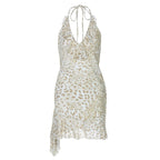 Robe d'été sexy à imprimé léopard et décolleté plongeant en V pour femme