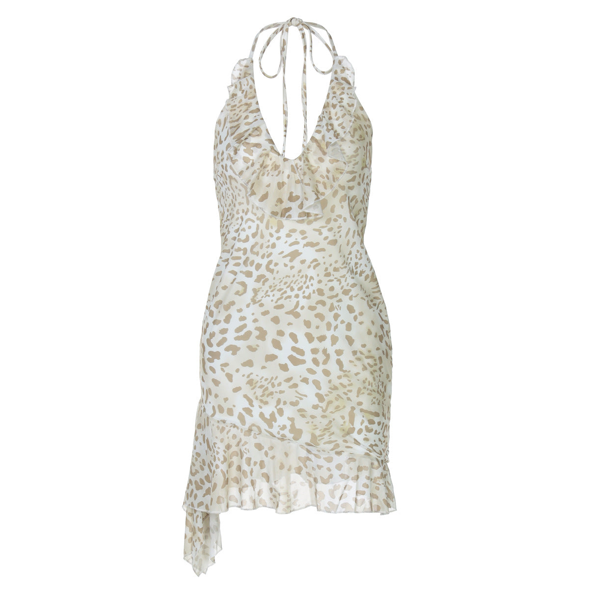 Robe d'été sexy à imprimé léopard et décolleté plongeant en V pour femme