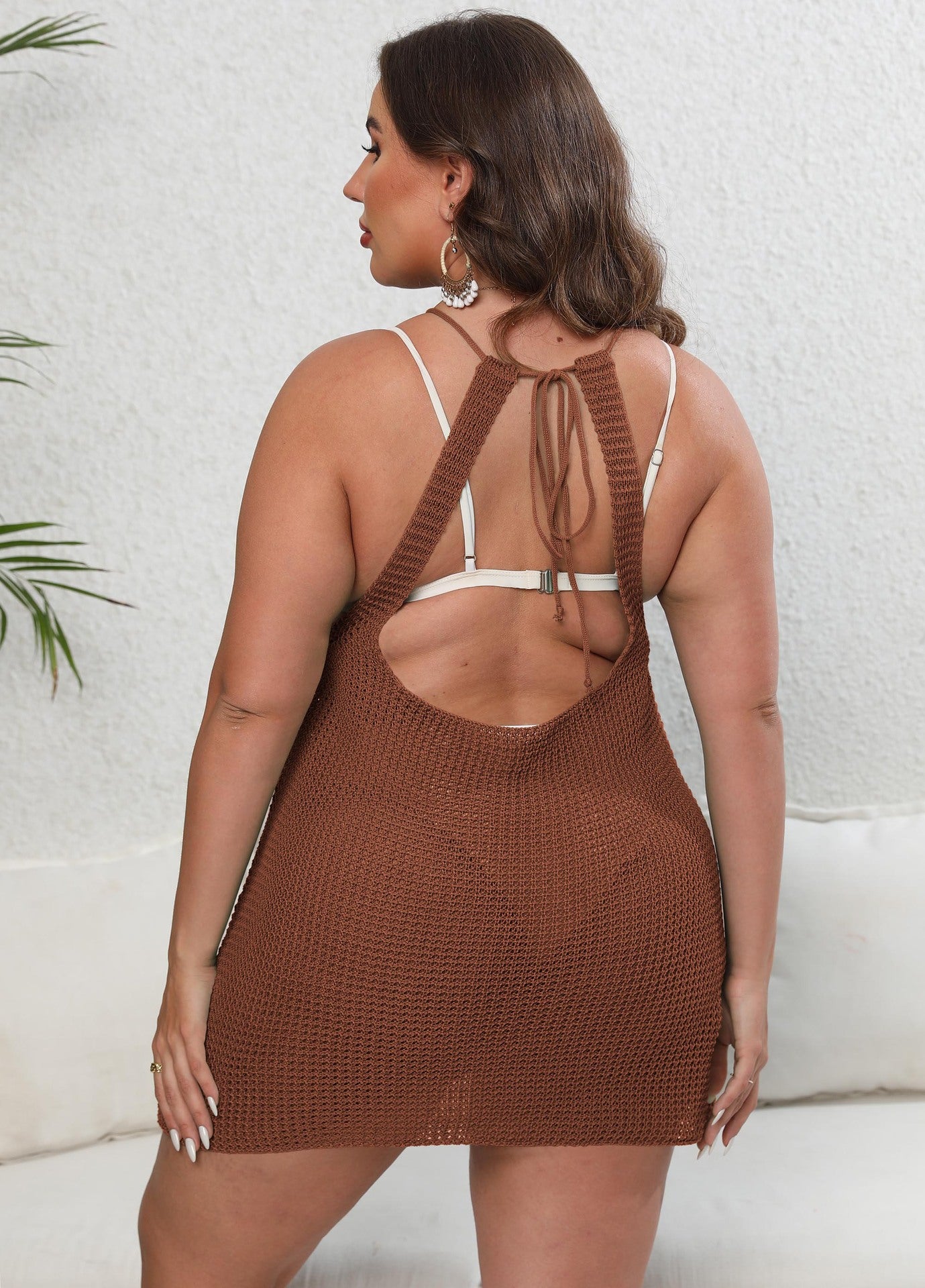 Women Beach Beach Cover Up Women Clothes Sexy Backless Woven Tied Dress