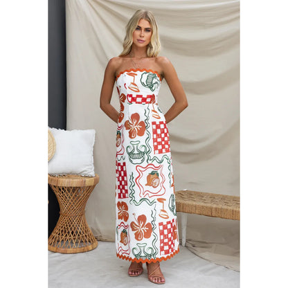 Spring Summer Chest Wrapped Pleated Casual Dress Vacation Loose Women Wear Dress Oyrina