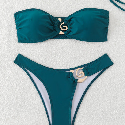 Conjunto de bikini sexy de playa de verano con parte superior de tubo y espalda descubierta para mujer