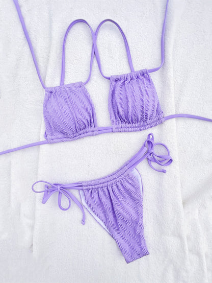 Bikini sexy traje de baño con cordones traje de baño para mujer traje de baño sin espalda bikini de color sólido