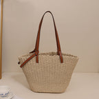 Simple Shoulder Straw Bag Large Capacity Woven Tote Women Bag Seaside Vacation Beach Bag EaseWoven