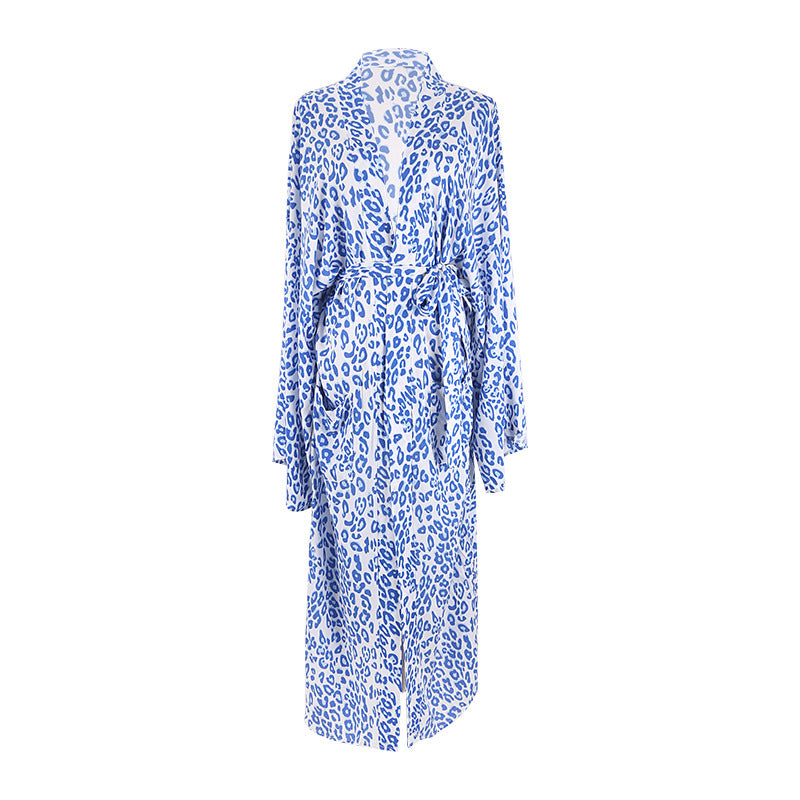 Cárdigan largo con estampado de leopardo para mujer, abrigo holgado para playa, protección solar, traje de baño, ropa exterior