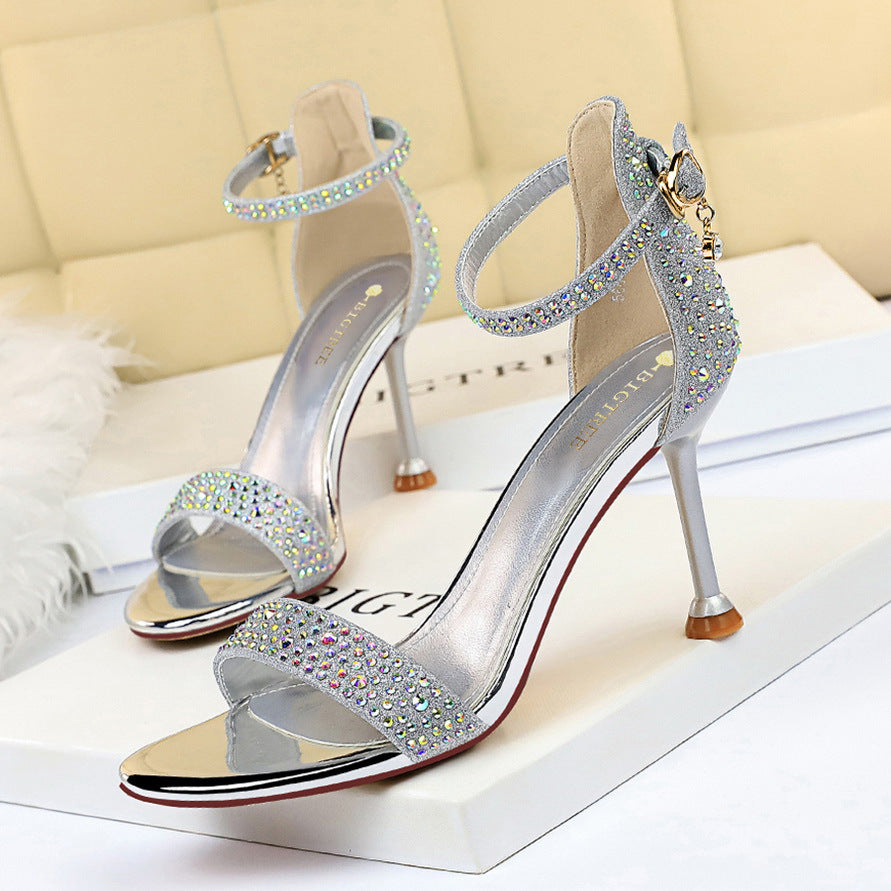Sexy Party Summer High Heels Women Shoes Stiletto Heel Open Toe Rhinestone Strap Sandals ForestFootwear