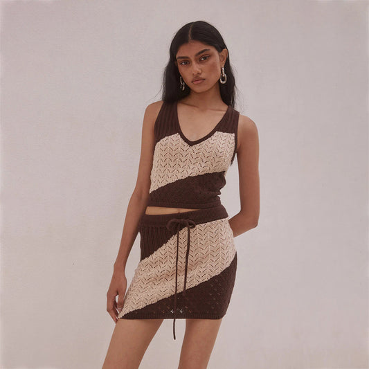 Women Sexy Hollow Out Cutout Striped Beach Dress Bikini Swimsuit Blouse Sun Proof Set Mangar