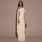 Women Clothing Oblique Shoulder Irregular Asymmetric Maxi Dress Pleated Slim Summer Dress for Women WensDiva