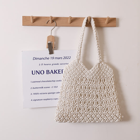 Bolso de paja tejido con hilo de algodón y un solo hombro, con aberturas, para vacaciones y playa, para mujer 
