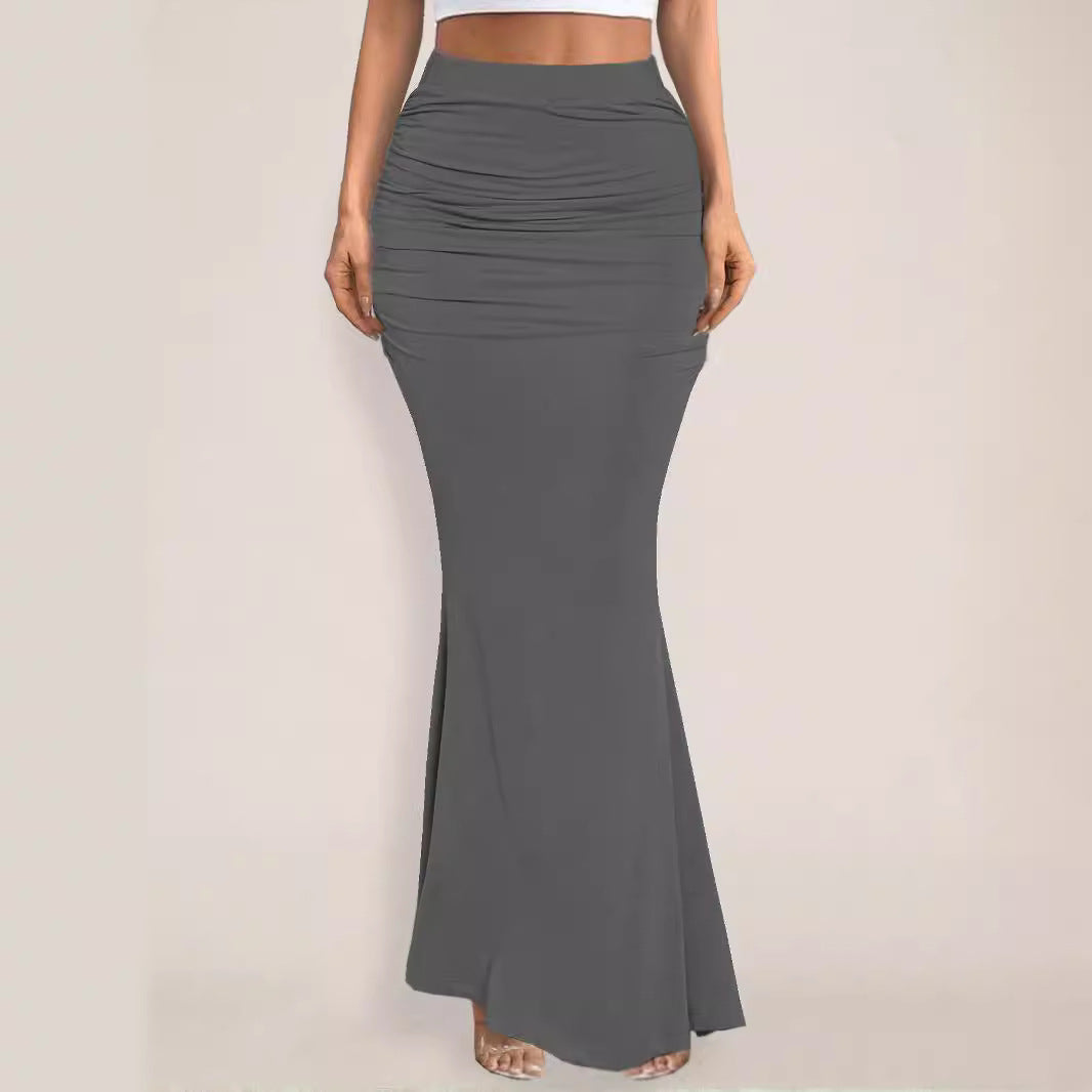 Summer Skirt Sexy Slim Hip Pleated Wide Hem Maxi George
