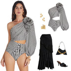 Maillot de bain une pièce sexy pour femme, plissé, à volants, rayé, bikini, robe longue en maille