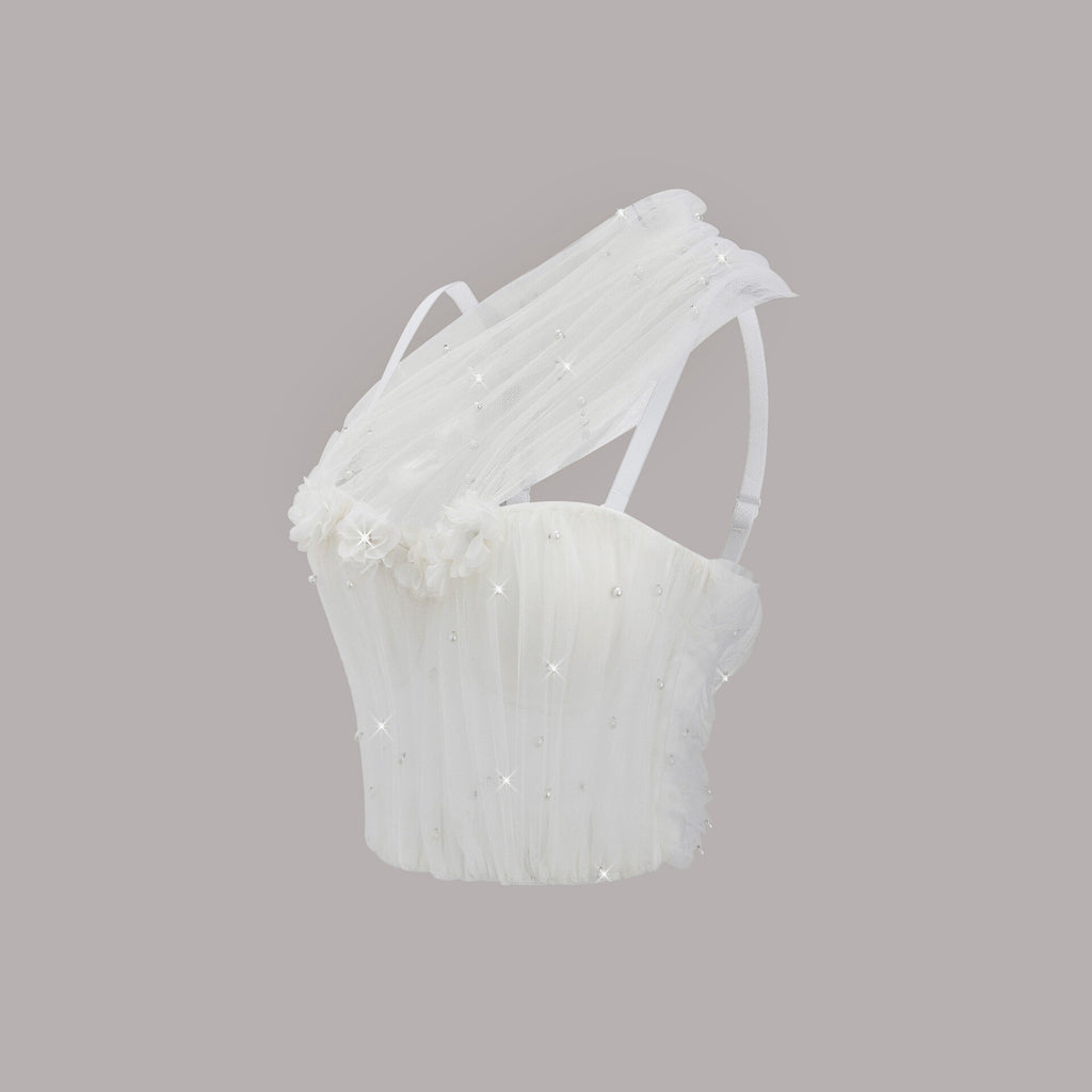 Fairy Sexy Mesh Pearl Suspender Vest Women Short Stretch Body Shaping Boning Corset Bra WildQueen
