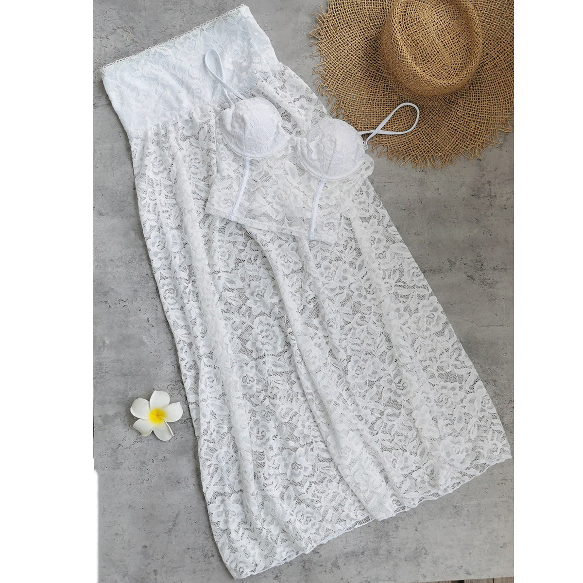 White Lace Two-Piece Bottomless Pants