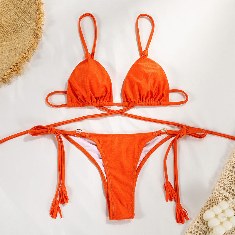 Traje de baño sexy dividido para mujer, bikini de nailon con banda de color sólido