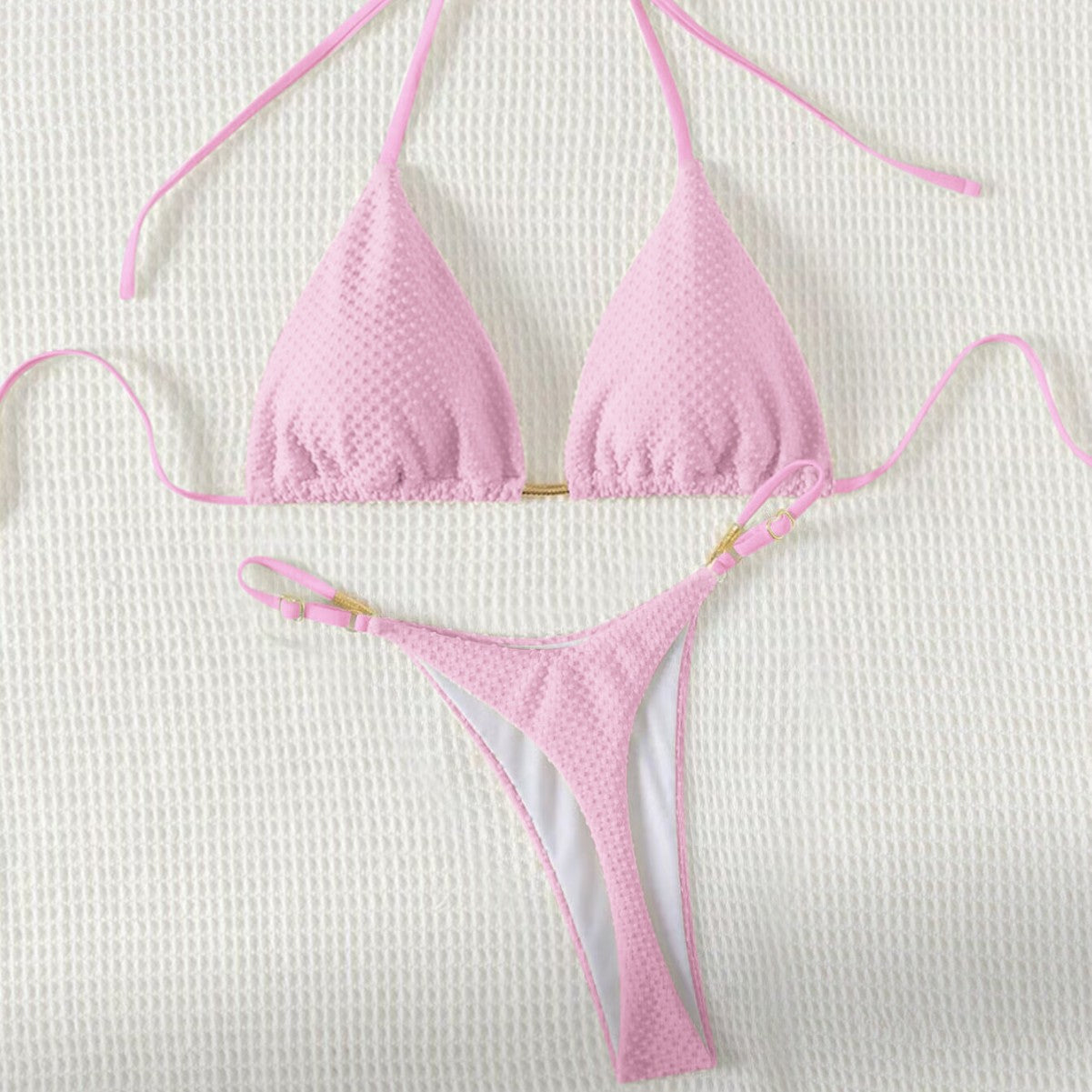 Swimsuit Solid Color Bikini Lace up Sexy Bikini Women Adjustable Split Swimsuit