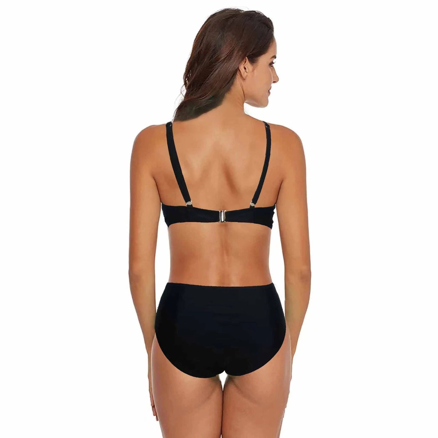 Traje de baño de tres piezas de malla sexy con fruncido y soporte de acero para mujer