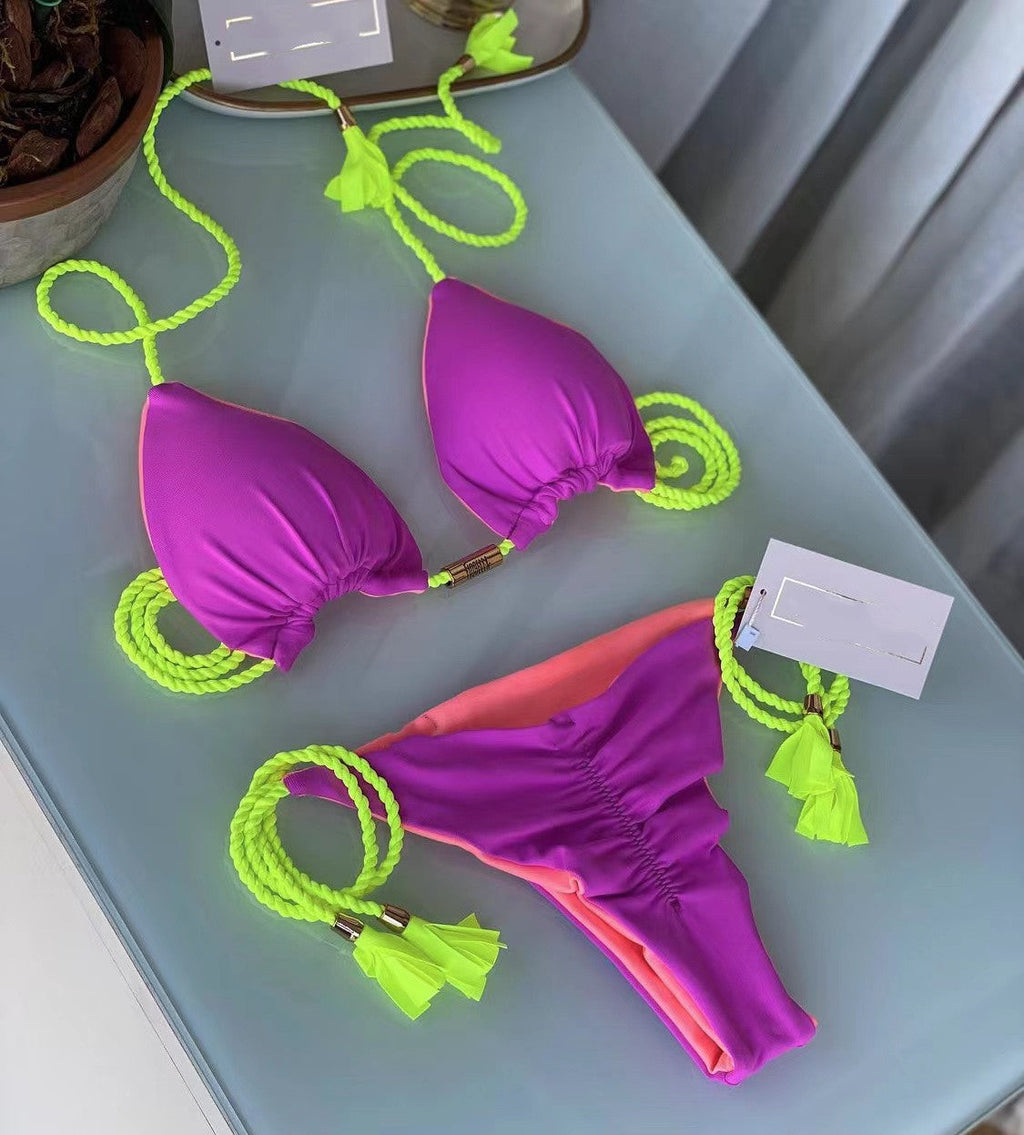 Backless Braid Rope Bikini Triangle Swimsuit Multi-Color Swimwear Amber