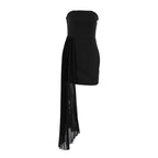 Spring Summer Women Simple Strapless Dress Ribbon Slim Black Elegant Dress FOREVEREIGHTEEN