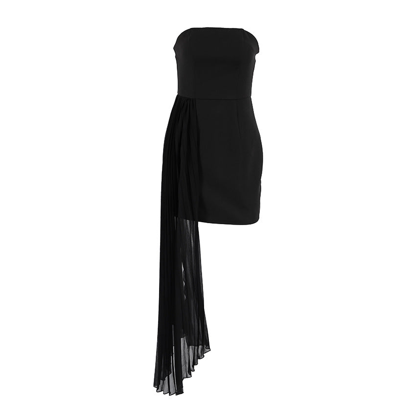 Spring Summer Women Simple Strapless Dress Ribbon Slim Black Elegant Dress FOREVEREIGHTEEN