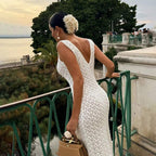 Vestido de verano sexy sin mangas con aberturas, de punto, para playa, sin espalda, de alta calidad para mujer