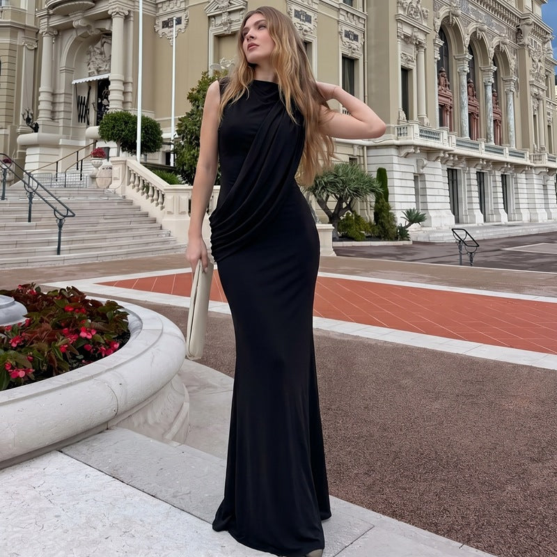Women Clothing Summer Sexy Backless Slit Tight round Neck Sleeveless Dress for Women BULLINGER