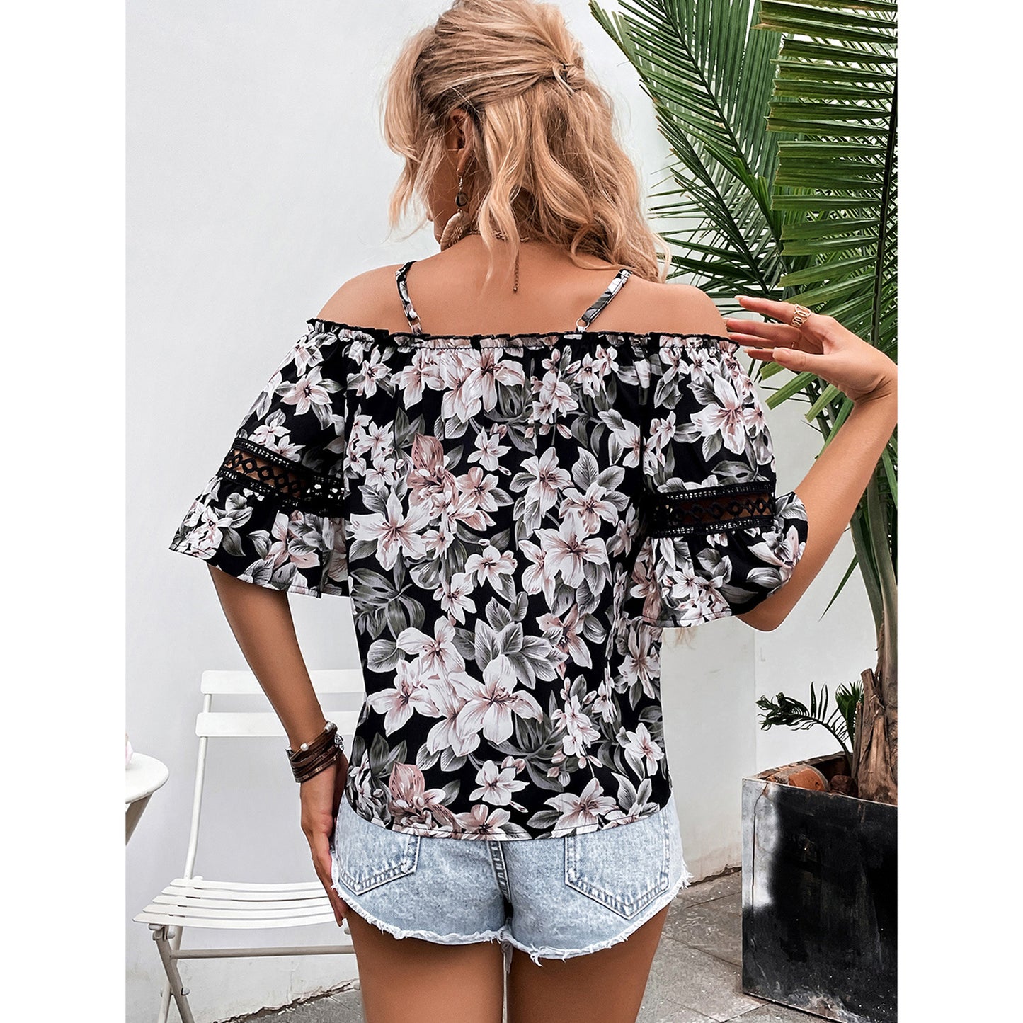 Camisa estampada con cuello abierto para mujer, informal, para oficina