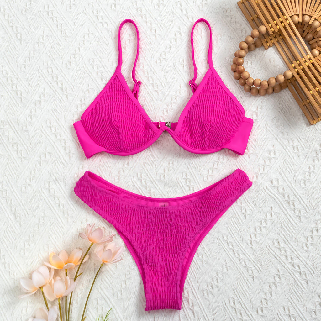 Bikini Pleating Craft Nylon Swimsuit Swimwear YHFX