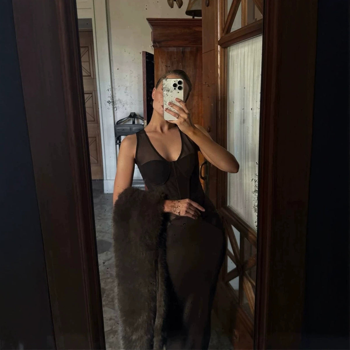 Black Mesh Stitching See through Sleeveless Sheath Dress Sexy Waist Trimming Slim Dress Sight