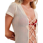Summer Beach Dress Women Solid Color Sexy Hollow Out Cutout Beach Bikini Swimsuit Cover up Sun Protection Clothing Mangar