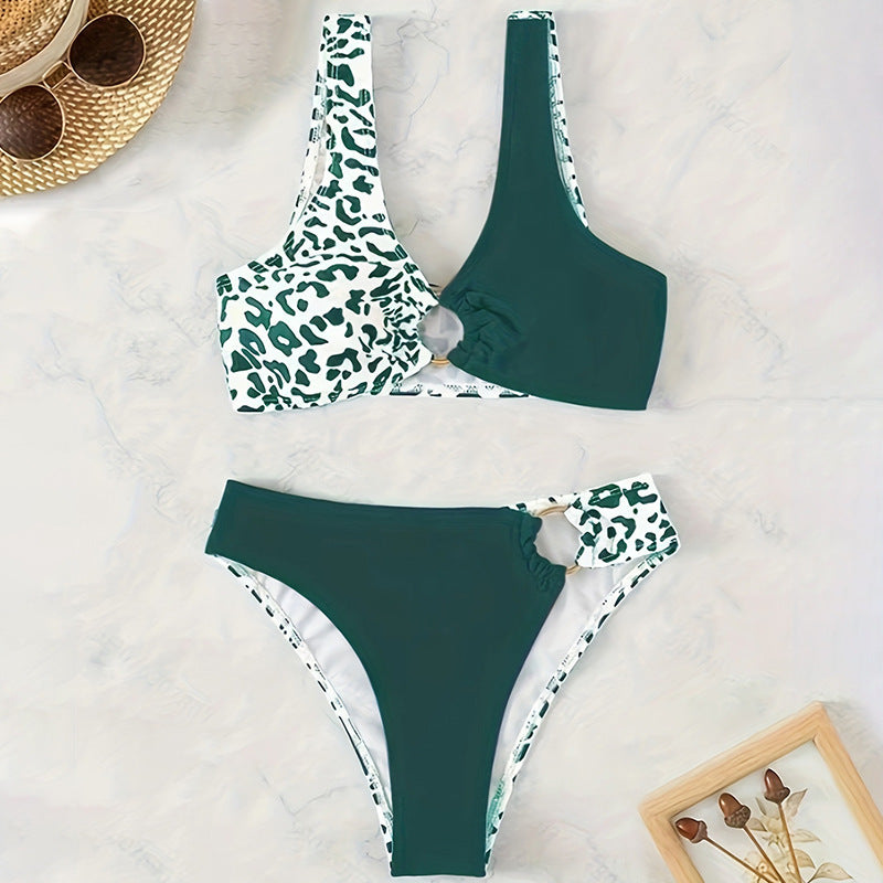 Floral Color Matching Split Swimsuit Women High Sense Vacation Beach Spring Bikini Swimming Set