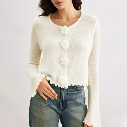 Women Sweater Autumn Winter Three Dimensional Floral Slim Fit Wooden Ear Pullover Women Sweater Top