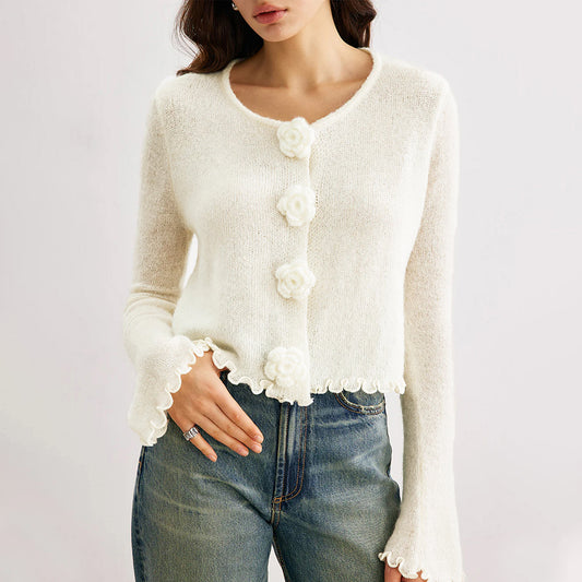 Women Sweater Autumn Winter Three Dimensional Floral Slim Fit Wooden Ear Pullover Women Sweater Top