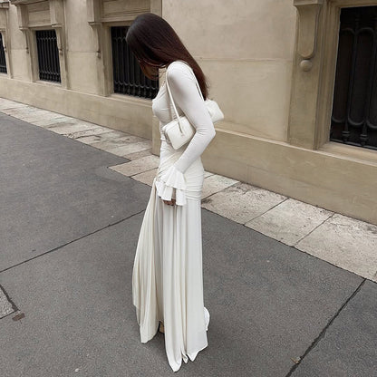 Vestido elegante de primavera para mujer, diseño elegante, sexy, con costuras de encaje, corte entallado, vestido largo.