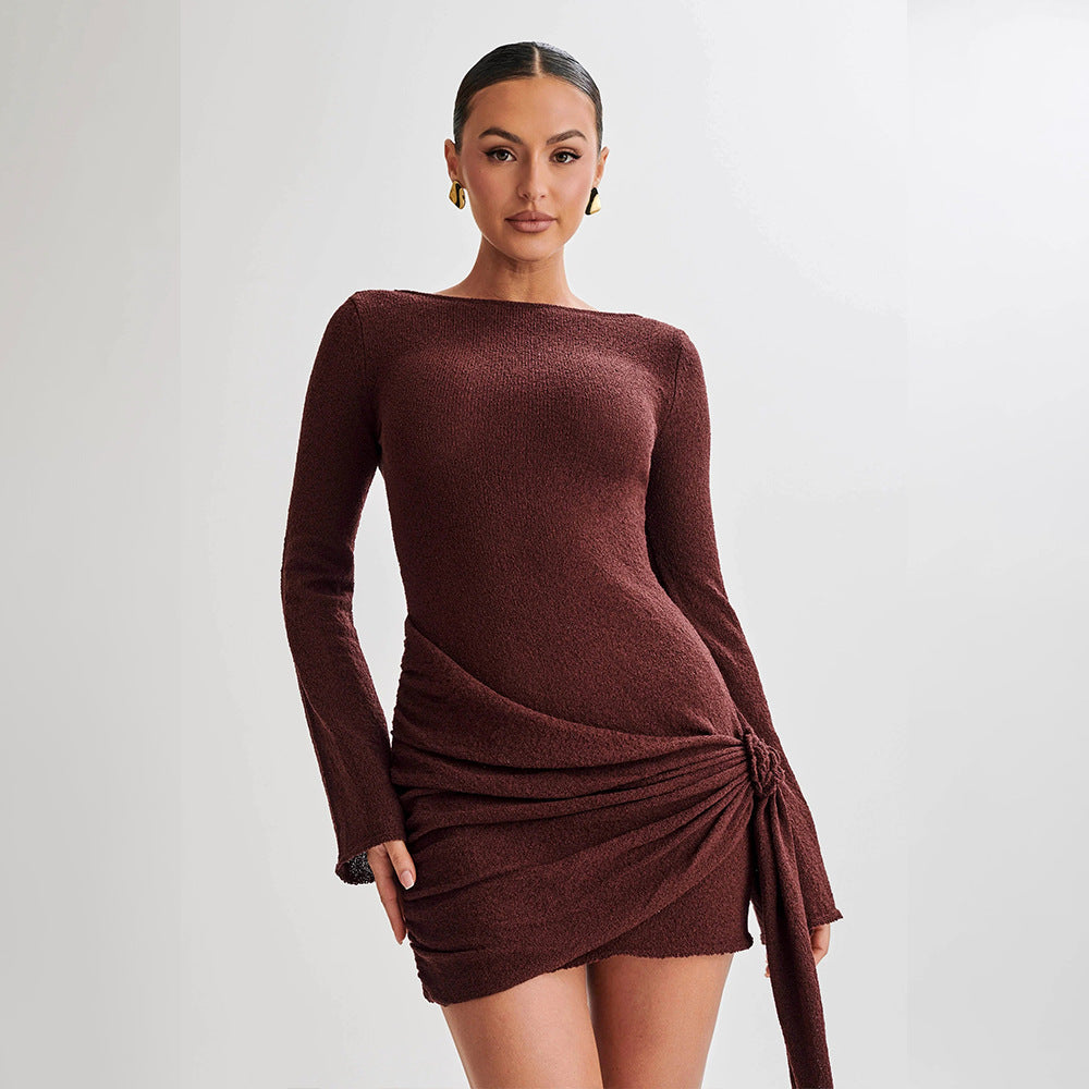 Summer Knitted Long-Sleeved Dress Sexy Backless Slim Fit Dress JULISSA