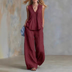 Women Clothing Summer Casual Stylish Solid Color Sleeveless V neck Set NICE