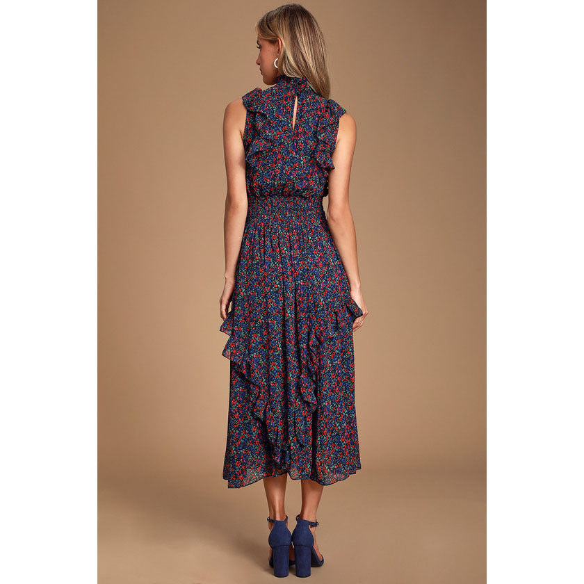 Women Elegance Sleeveless Printed Pleated Dress Maxi Dress DreamFashion