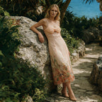 Summer Elegant Retro Printed Long Skirt Slim Fit Slimming Dress for Women Sailfish