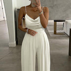 Pearl Suspender Wide Leg Sleeveless V-neck Backless Trousers Jumpsuit FLYSMART