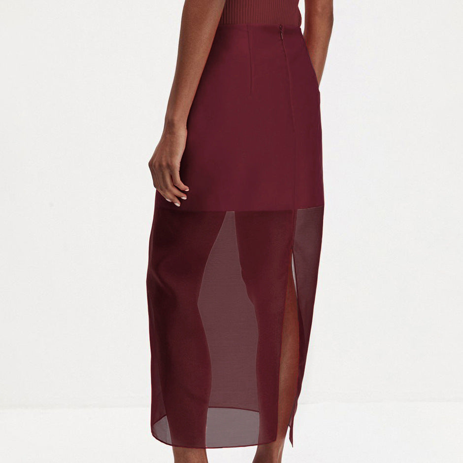 Arrival Fashionable All Match Black Mesh Skirt Women Double Layer See through High Waist Slit Hip Skirt Kigali