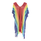 Rainbow Color Hollow Out Cutout Beach Cover up Seaside Holiday Bikini Cover Swimsuit Outwear Sun Protection Clothing