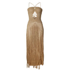 Hollow Out Cutout Bikini Cover Sexy Waist Drawstring Tassel Knitted Beach Dress for Women MSTYLE