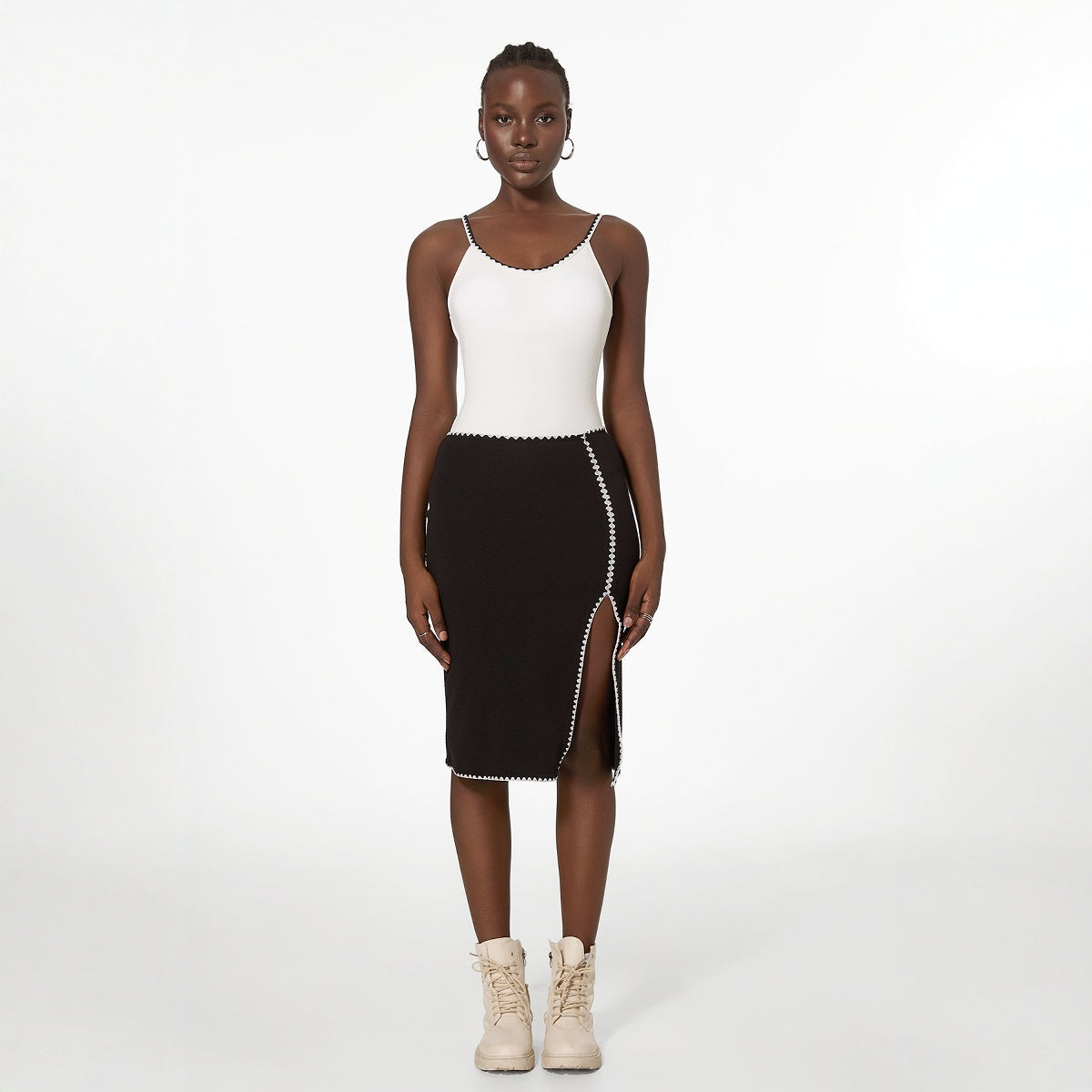 White One-Piece Black Dress