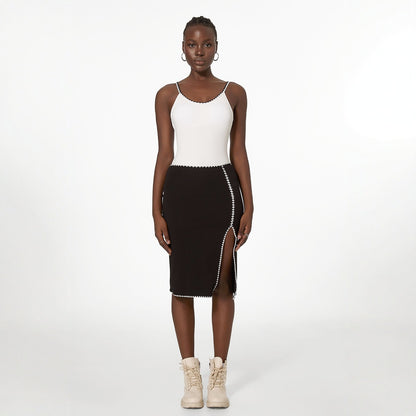 White One-Piece Black Dress