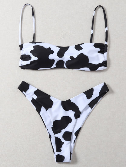 Bikini con estampado de vaca, bikini sexy para mujer, traje de baño dividido sencillo