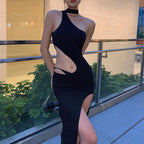 Vestido sexy expuesto de otoño, vestido sexy con abertura alta y tirantes, ropa para mujer ahora