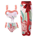 Three Piece Set Swimsuit Customized Printed Steel Bracket Push up Petals Gauze Skirt Swimsuit Women Peaches