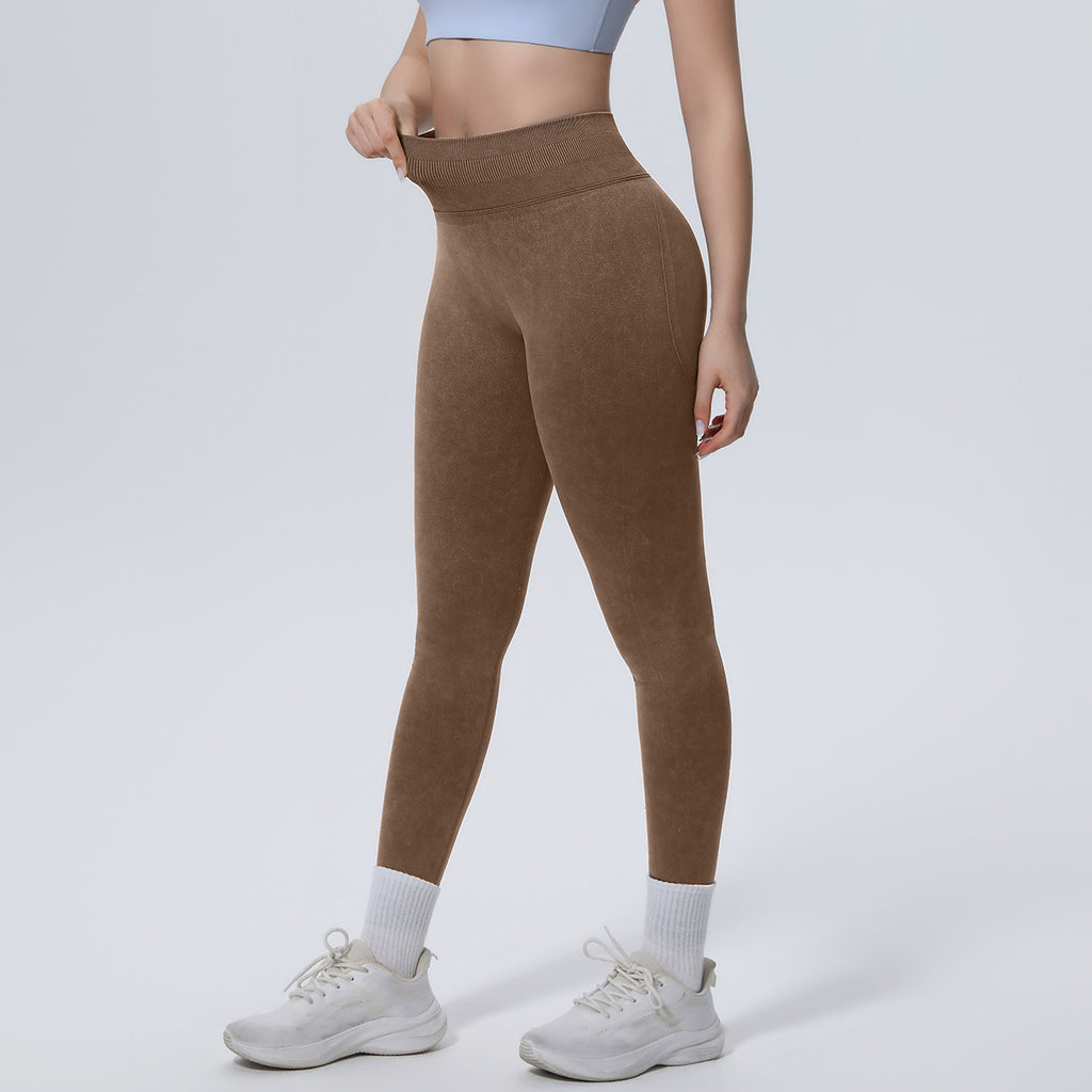 Seamless Knitted Stone Washed Yoga Pants High Waist Hip Lift Tight Trousers Running Sports Fitness Yoga Trousers for Women NESHA