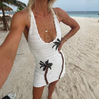 Solid Color Sexy Knitted Hollow Out Cutout Beach Cover up Bikini Swimsuit Beach Dress Women Mangar