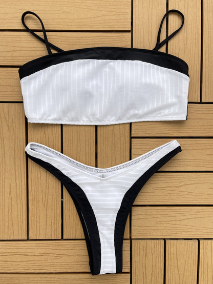 Bikini Mujer Negro Blanco Bikini Conjunto Traje de baño Sexy